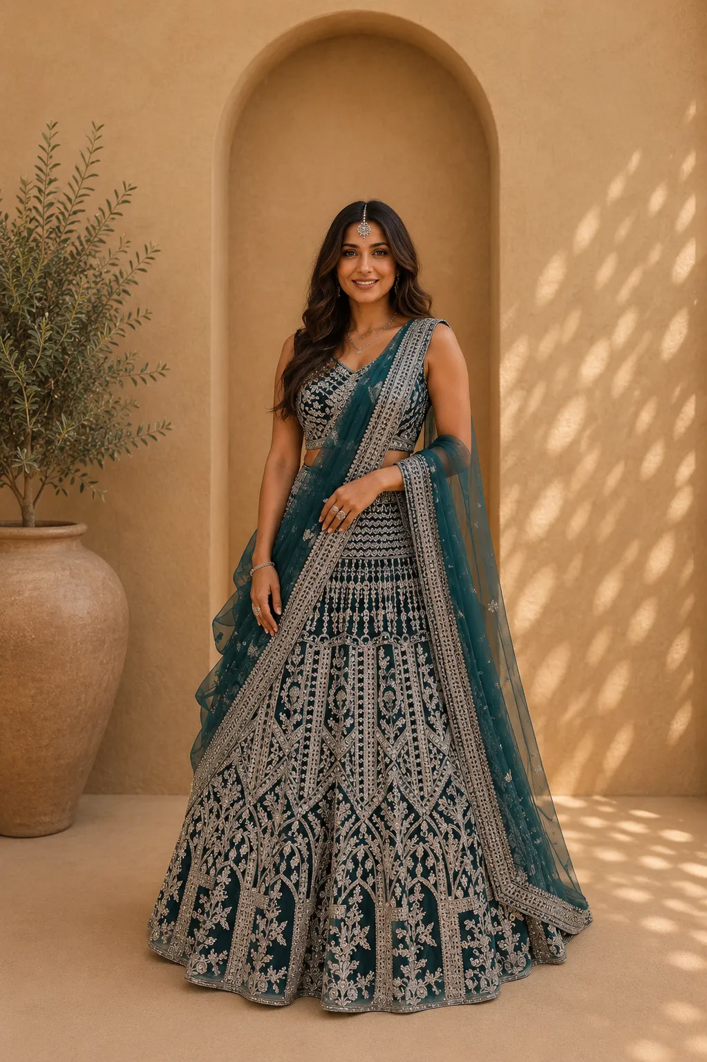 Blue & Sliver Mirrorwork Lehenga