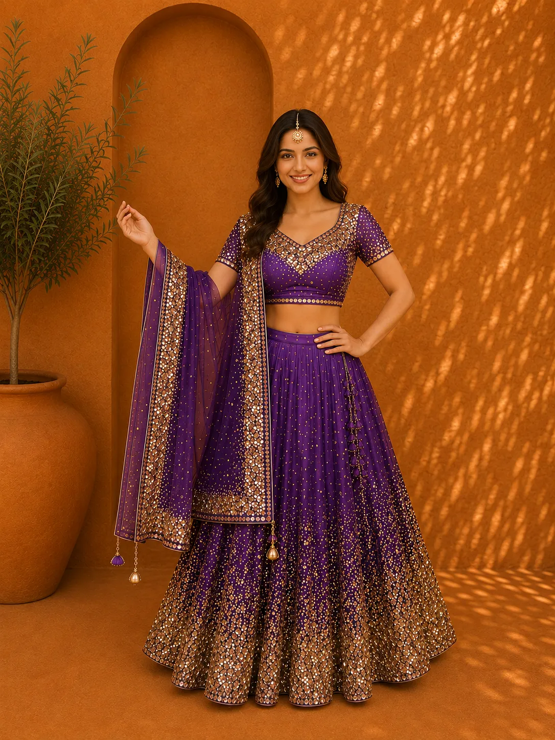 Purple Sequins Lehenga