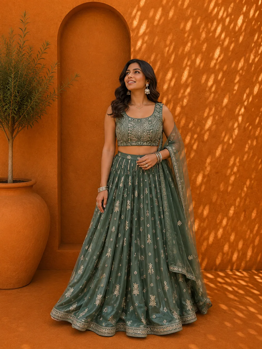 Chamee & Palak Green Lehenga