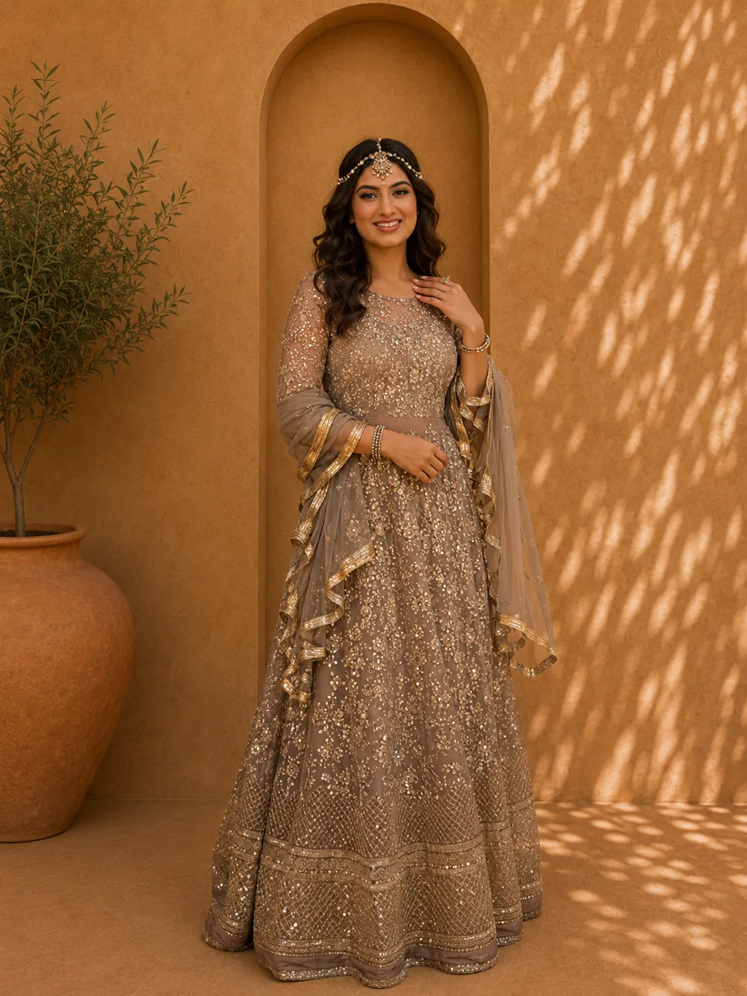 Dark Champagne Gold Floor Length Gown