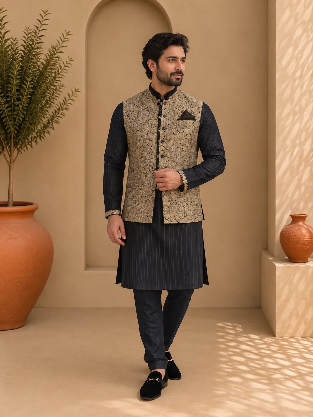Black & Gold Kurta Set