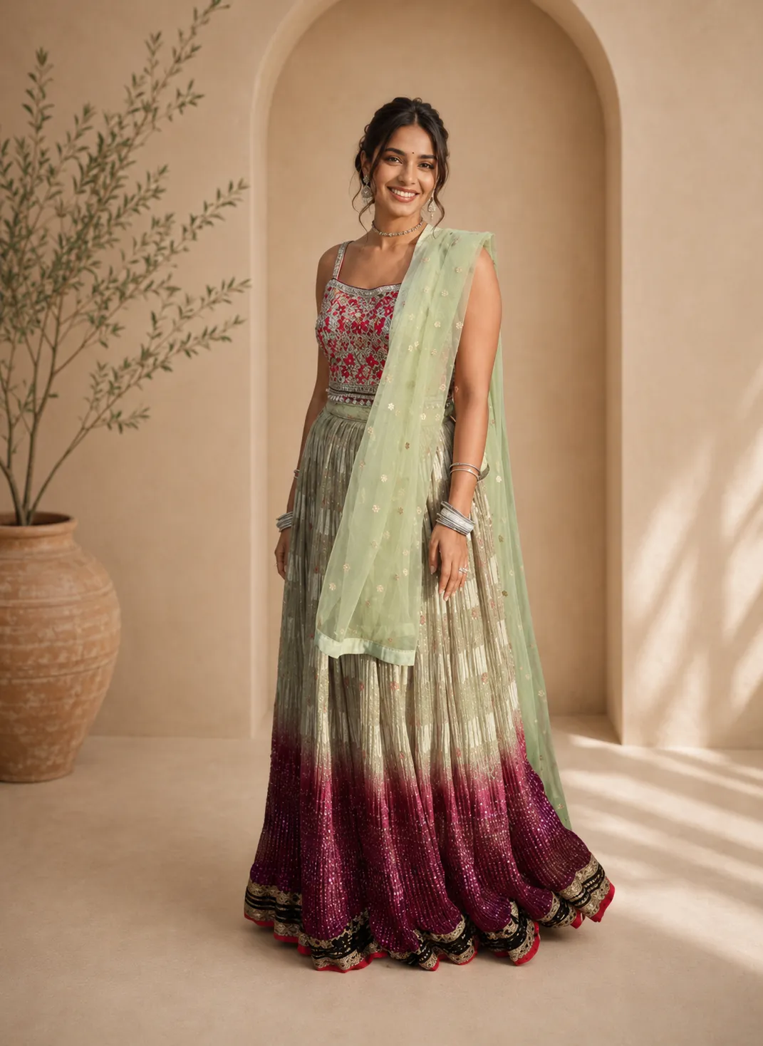 Pink & Green Lehenga