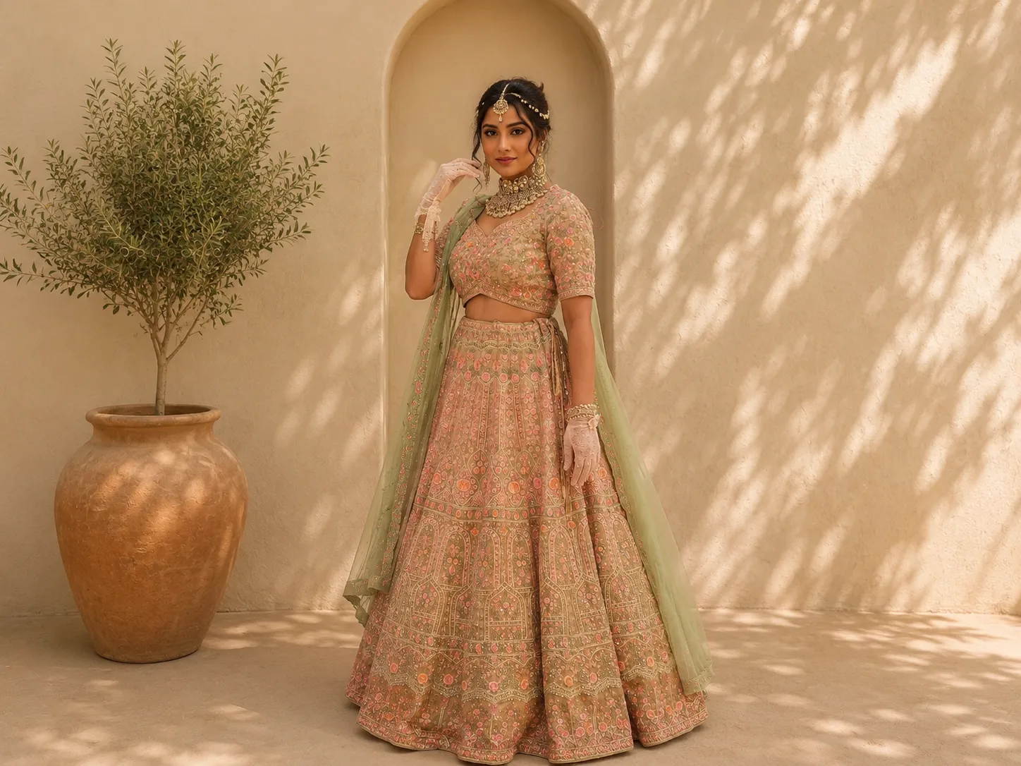 Pastel Pink & Green Lehenga