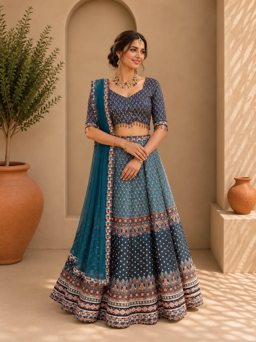Midnight Blue Printed & Beaded Lehenga