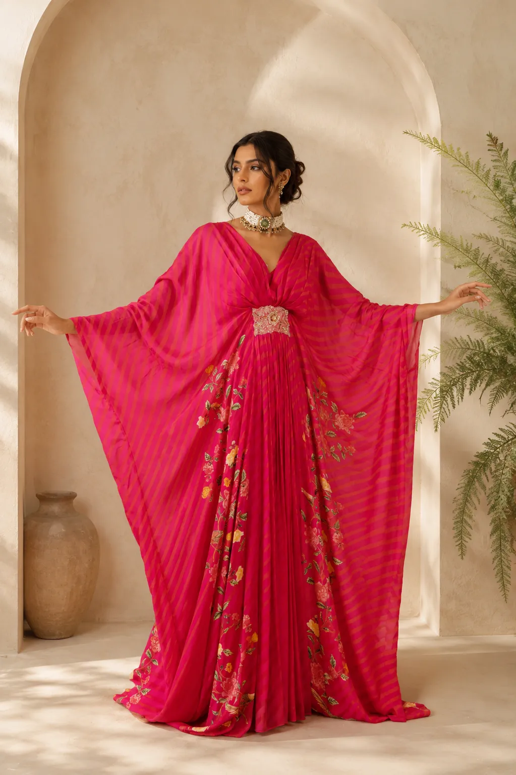 Paulmi & Harsh Hot Pink Kaftan with Inner