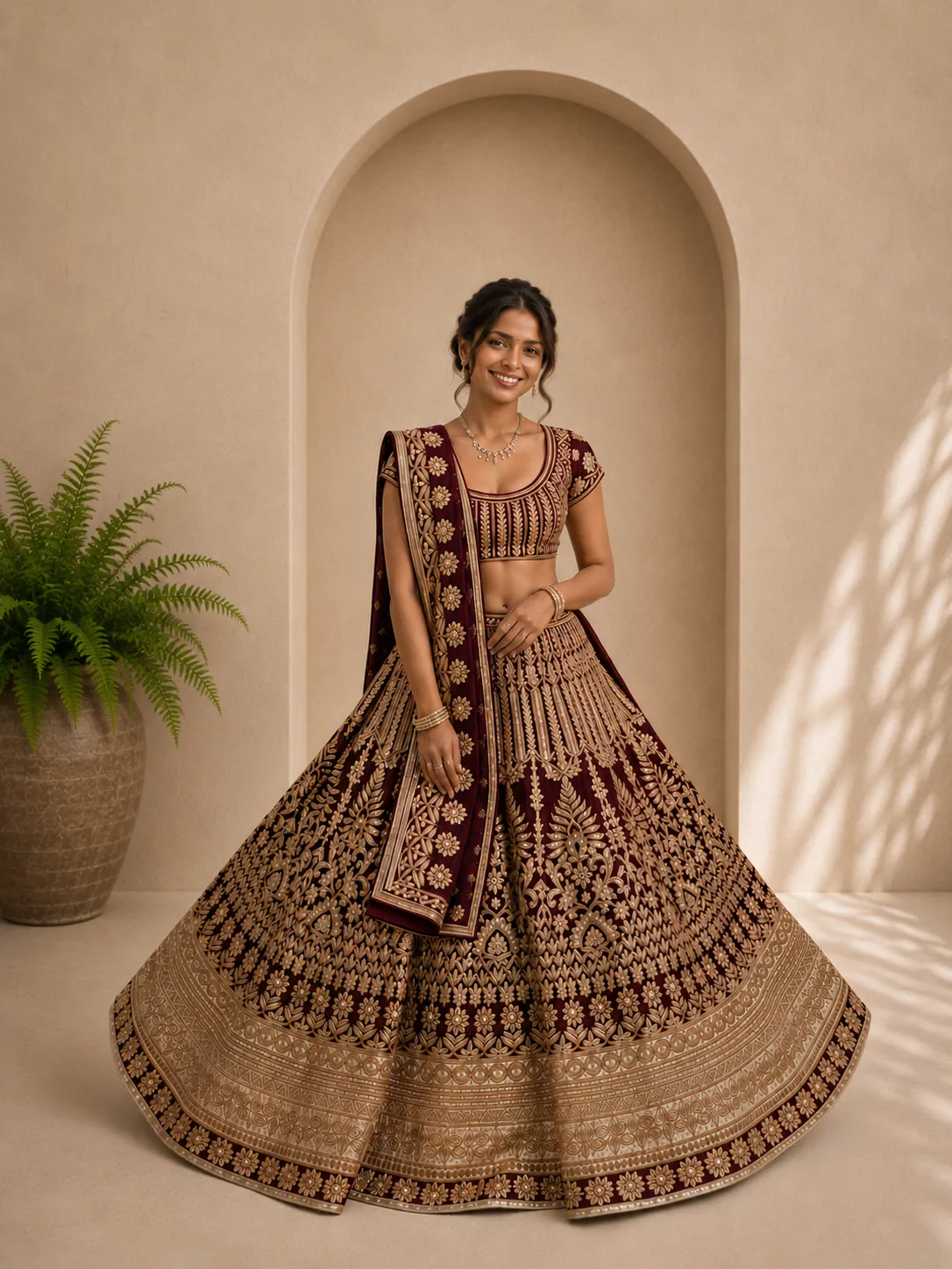 Maroon & Ivory Lehenga