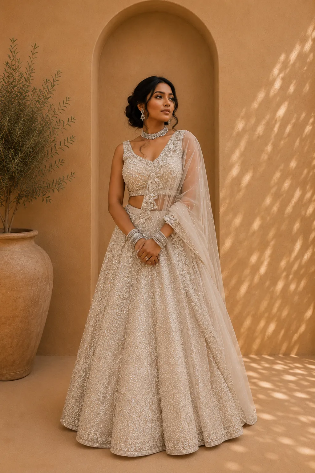 Seema Gujral Champagne Lehenga