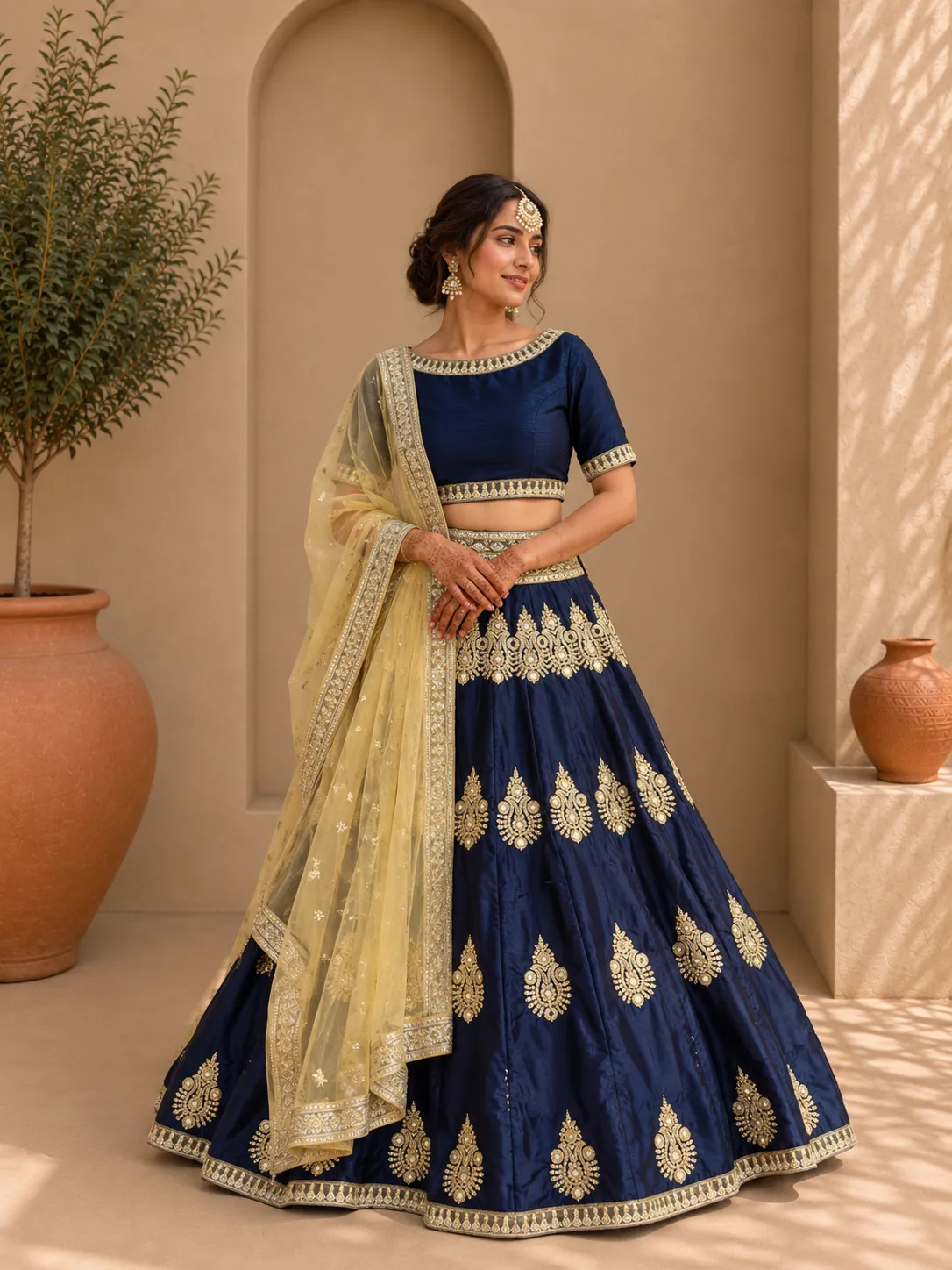 Blue Boatneck Lehenga