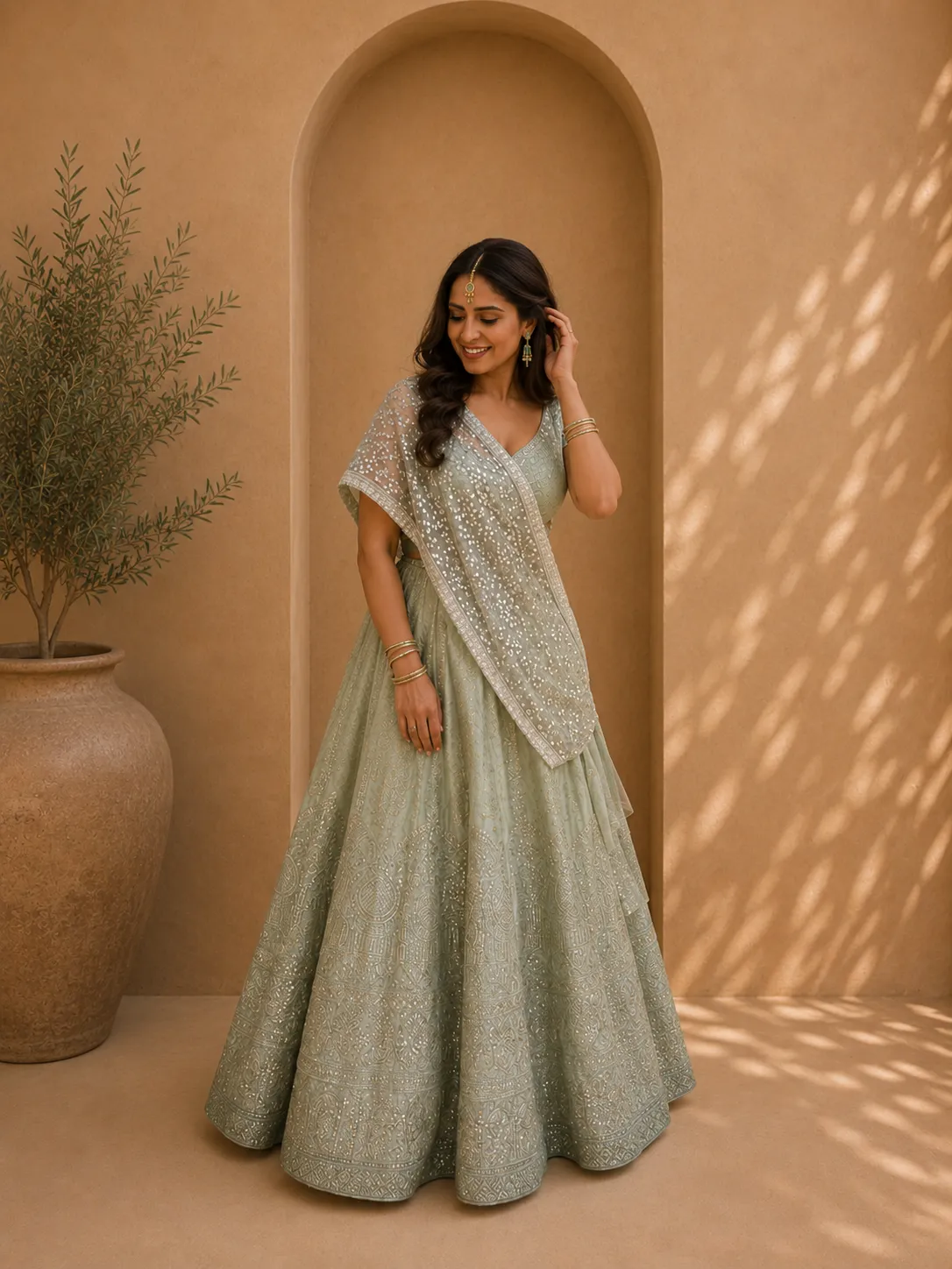 Pastel Green Lehenga with Sash