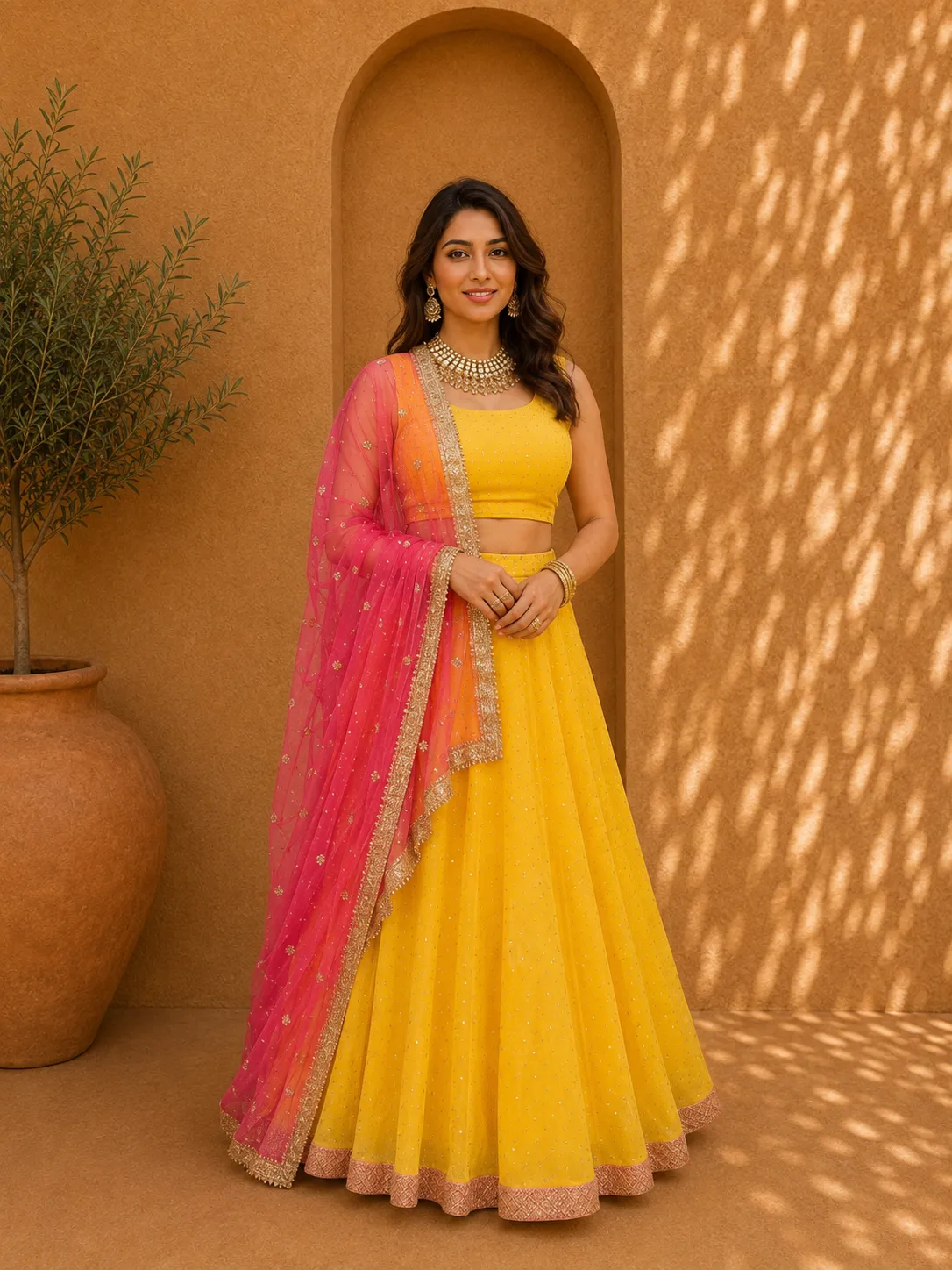 Yellow & Pink Haldi Lehenga