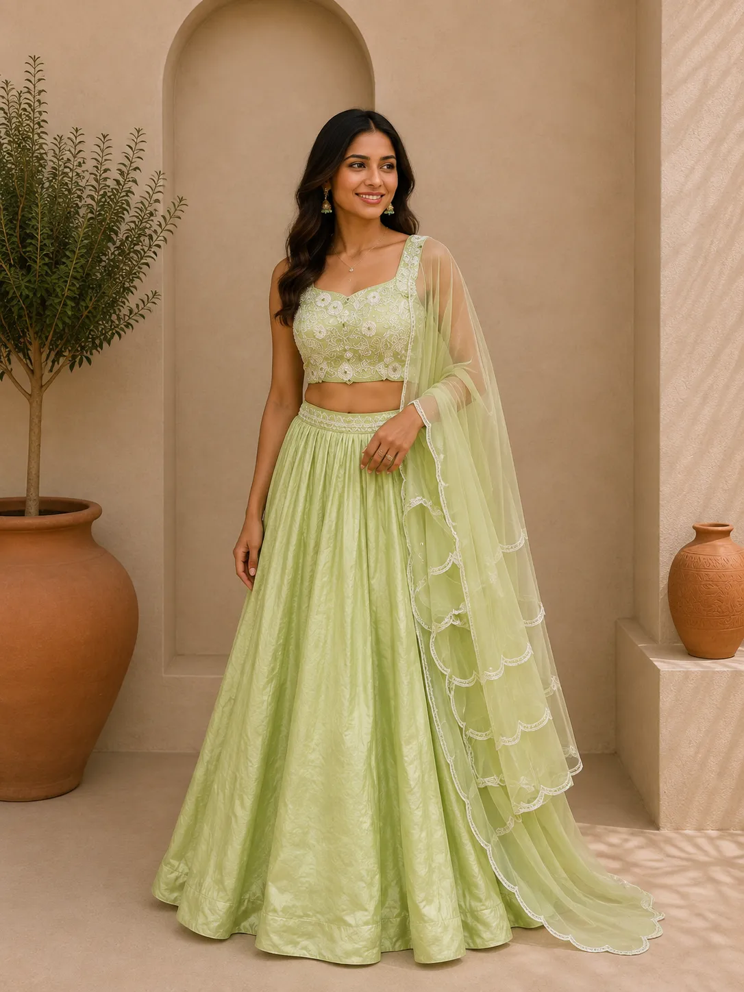 Enamoured by Radha Pastel Green Lehenga