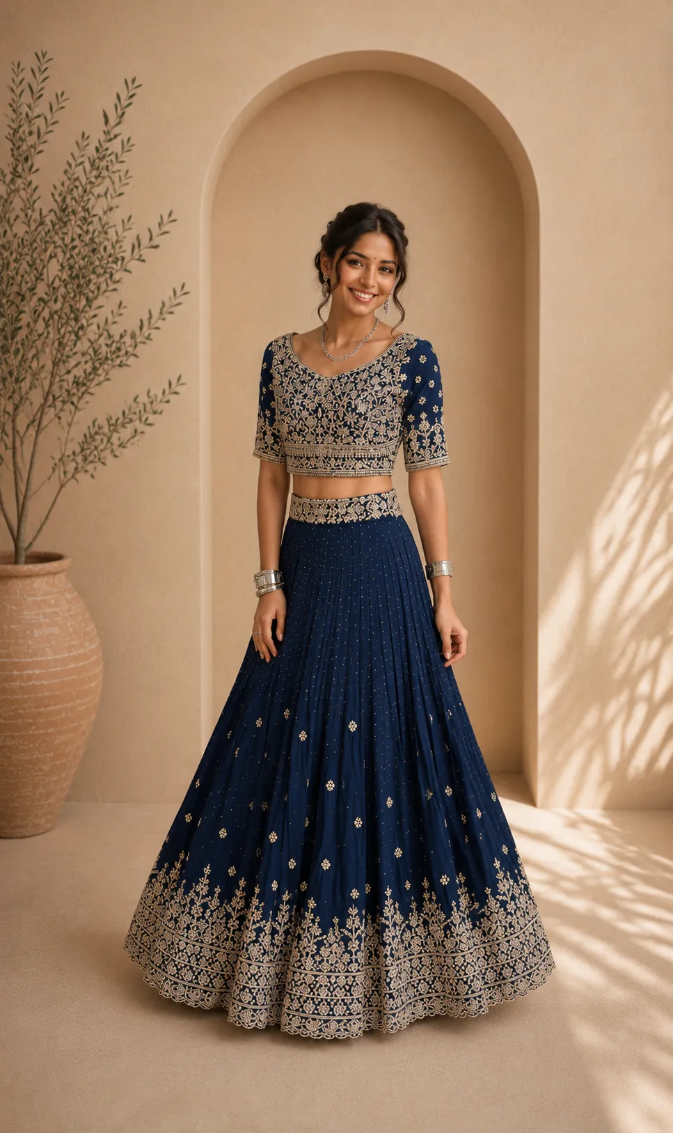 Dark blue Lehenga Saree with Silver Embroidery