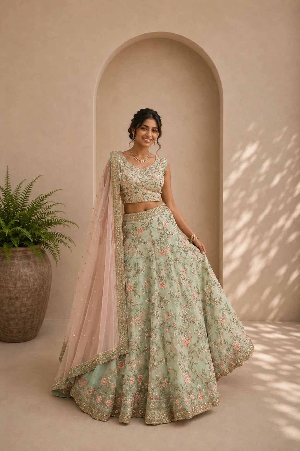 Pastel Green & Pink Lehenga