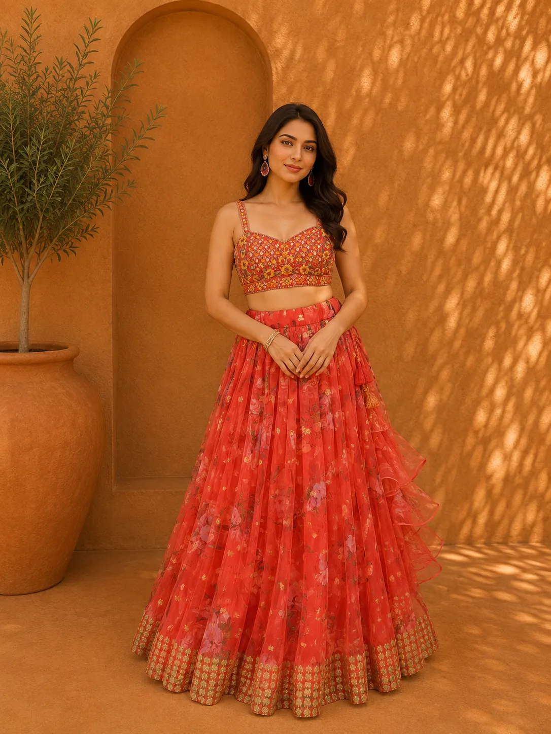 Floral Orange Lehenga