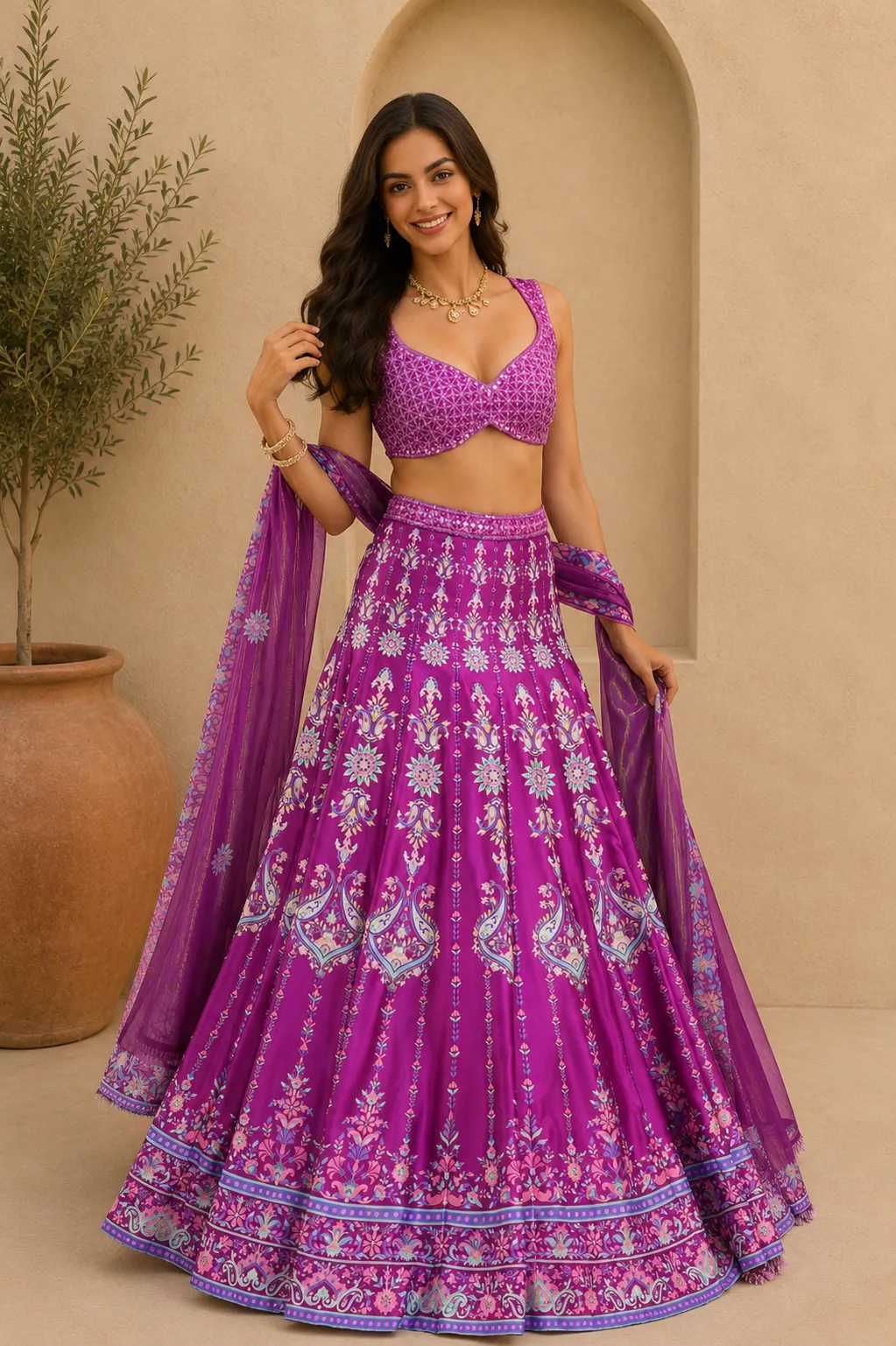 Rosa by Priyanka Kar Magenta Pink Lehenga