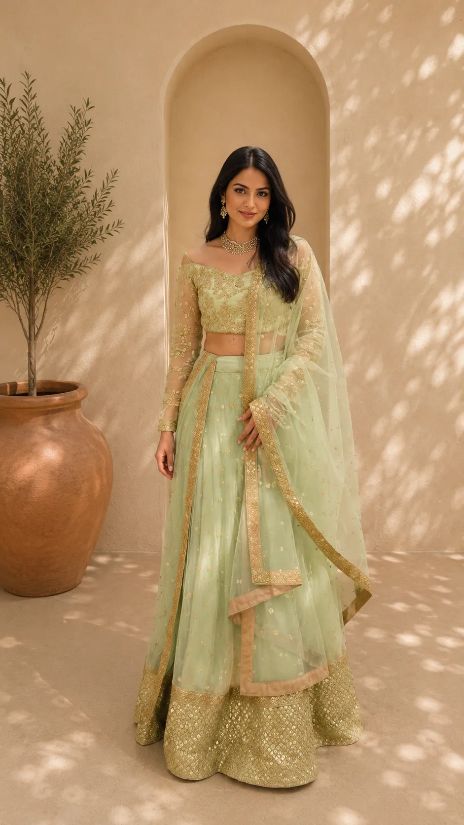 Pastel Green & Gold Lehenga