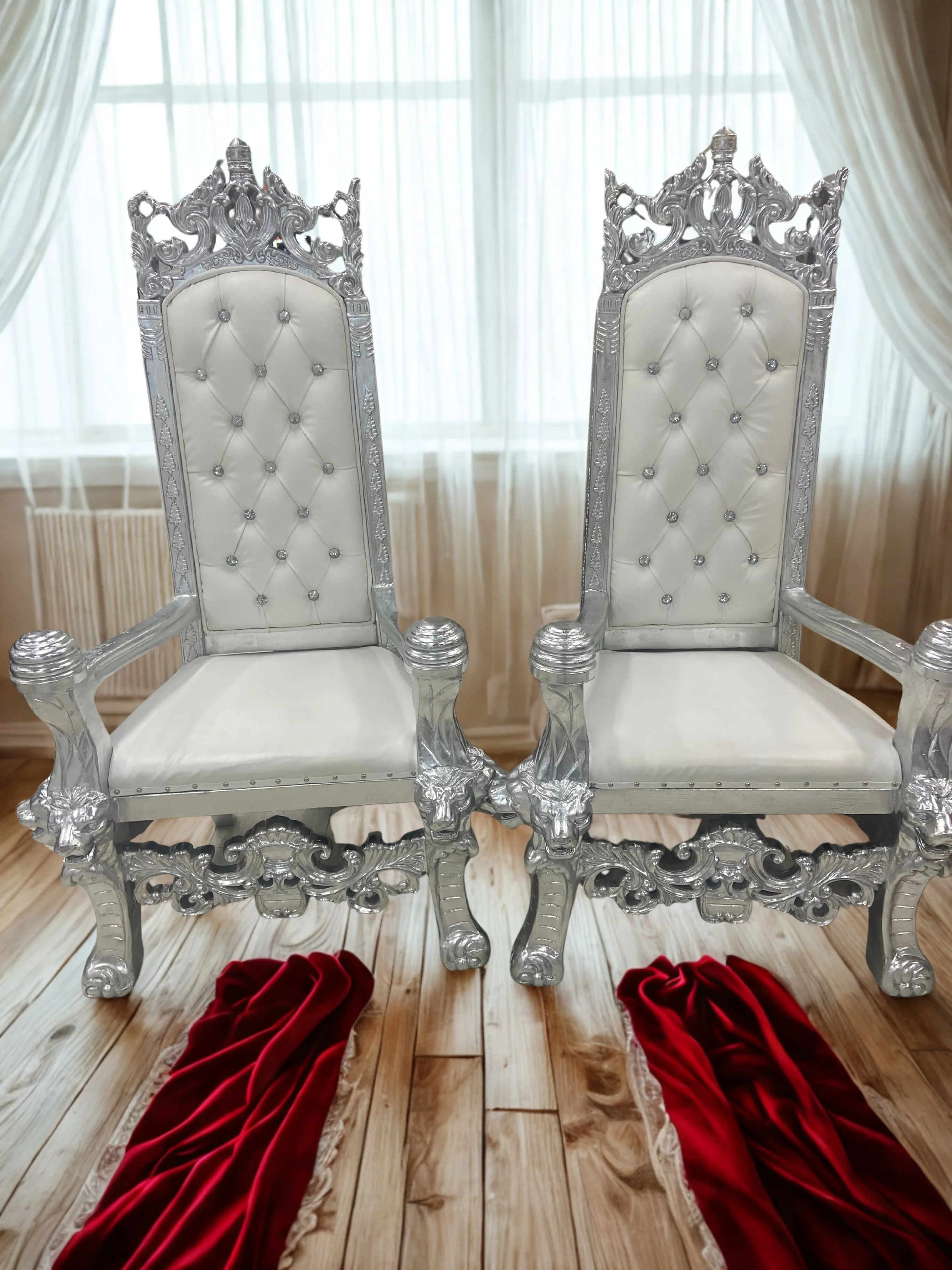 White/Silver Thrown Chair (Pair)