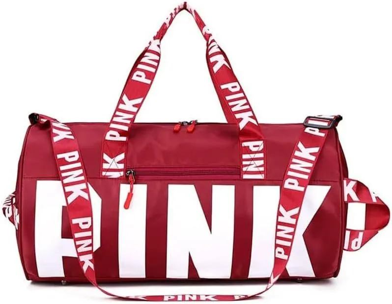 Pink Lettered Duffle Bag
