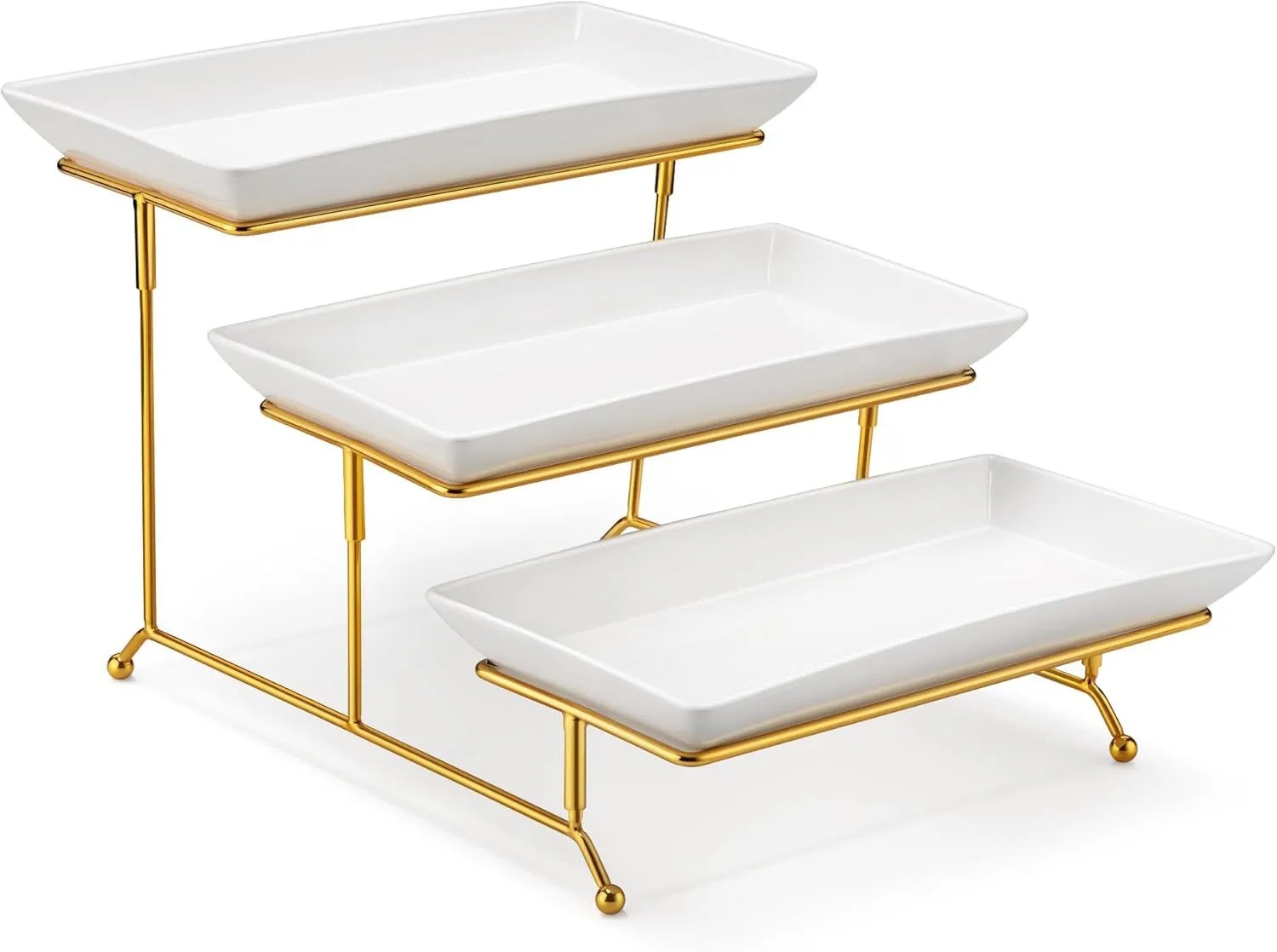 Food Display Tray - White/Gold