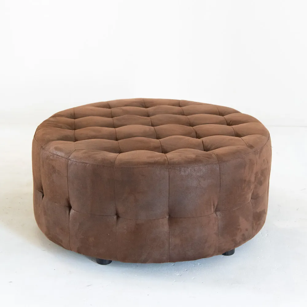 Leather Button Ottoman