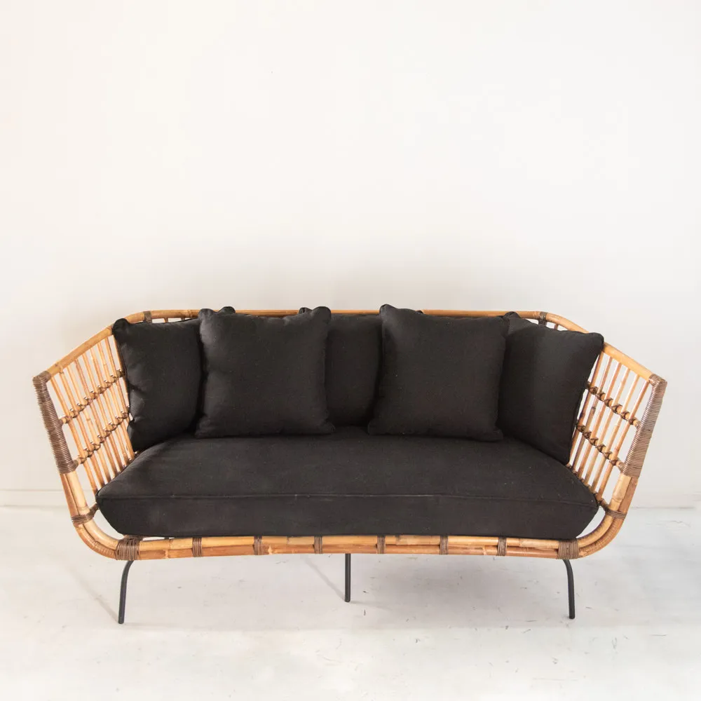 Rattan Sofa Black Cushions