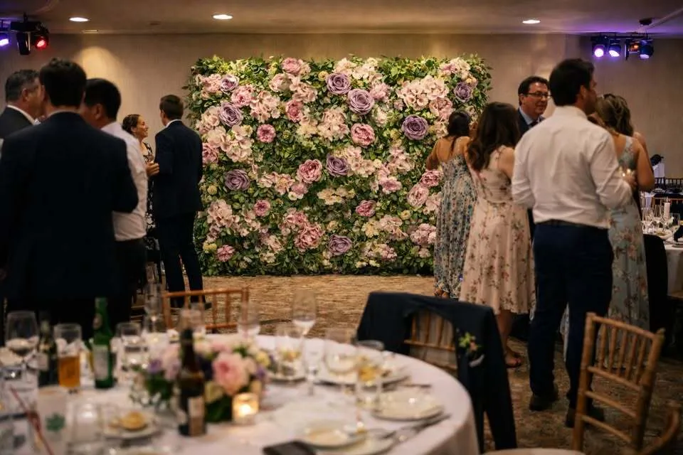 Lilac & Pink Flower Wall with Peonies, Hydrangeas, Roses & Foliage – Event Backdrop for Hire
