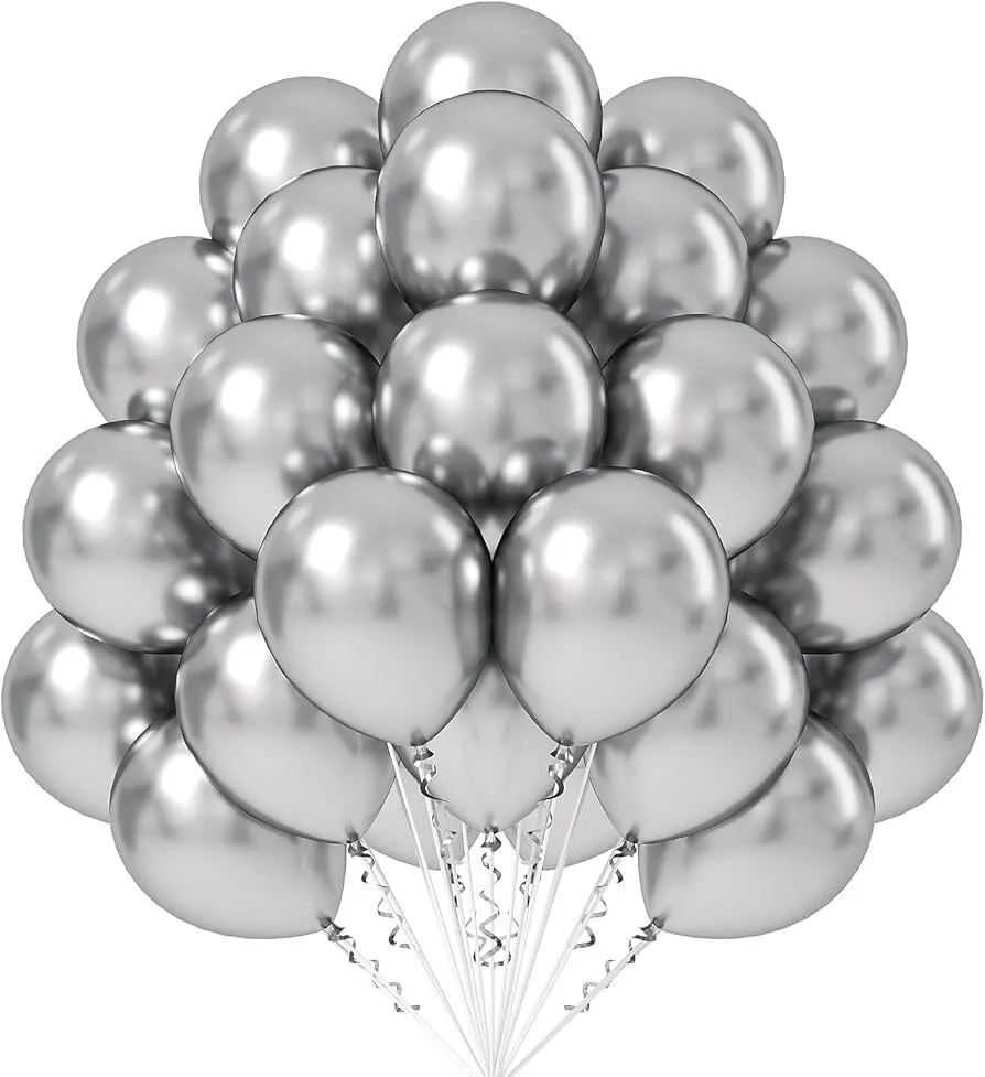 12 Inch Metallic Silver Balloons - Pack of 50