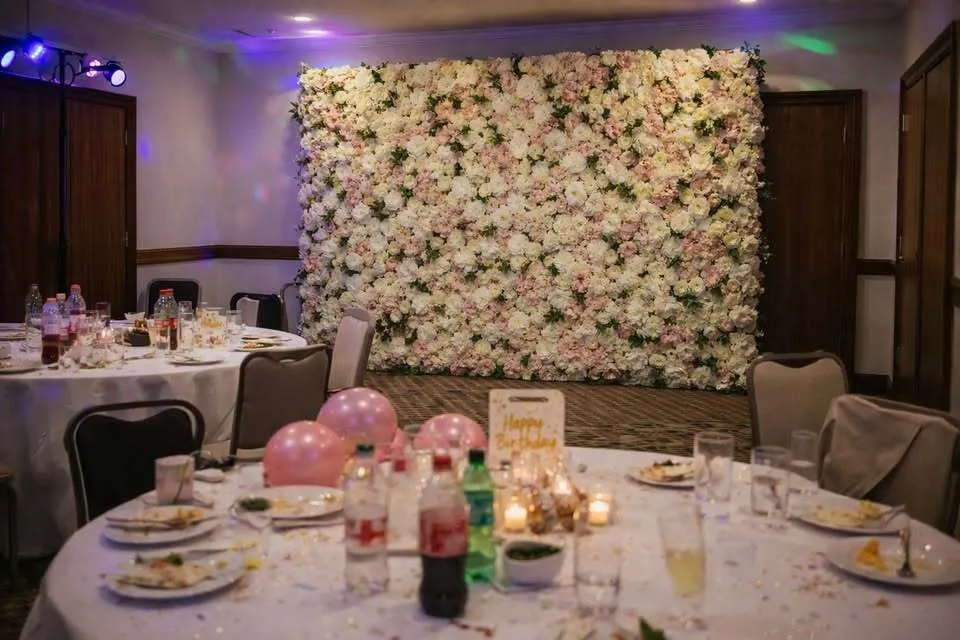 Ivory & Pink Flower Wall with Peonies, Roses & Carnations – Elegant Event Backdrop for Hire