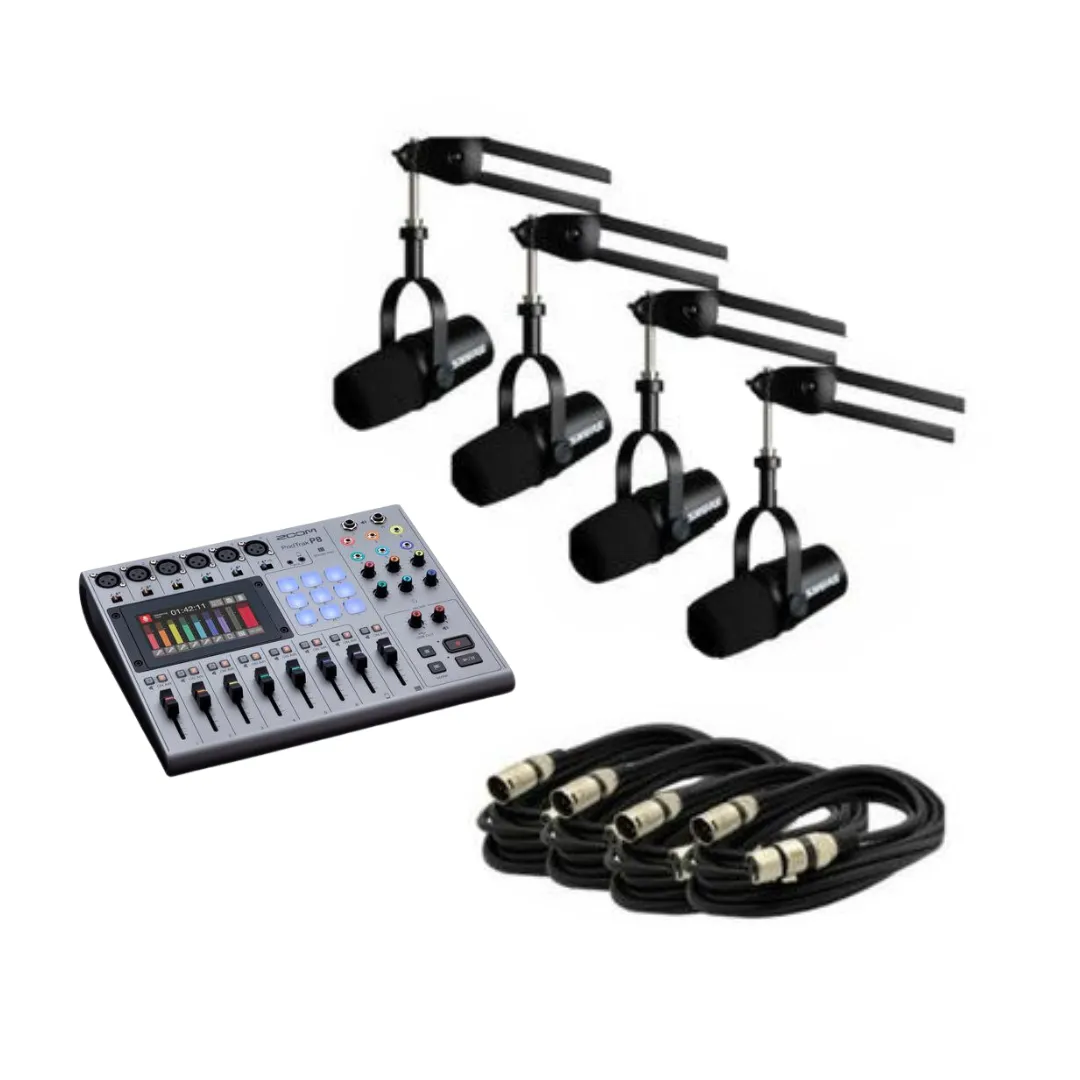 Kit Podcast 4 Mics MV7 + Braços