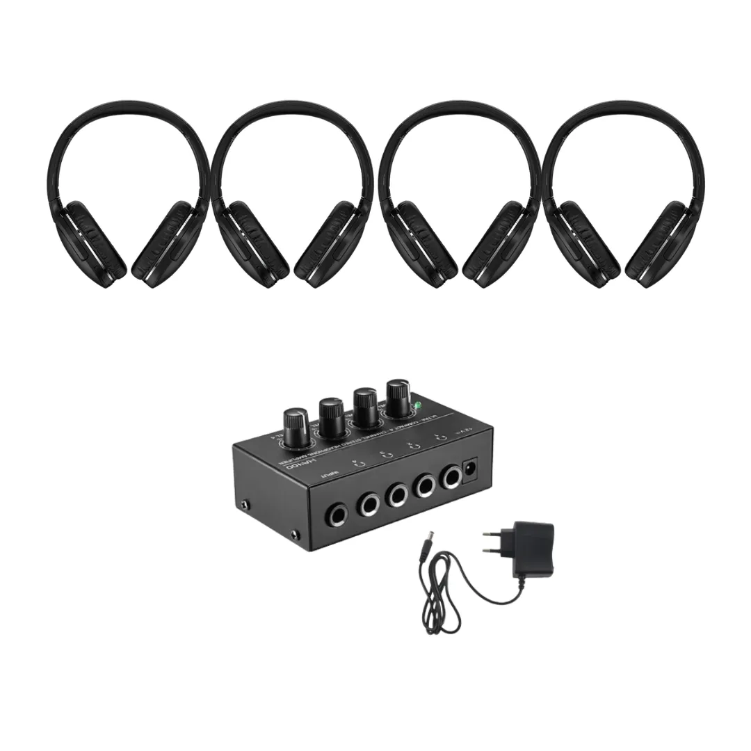 Kit 4 headphones para podcast + Amplificador 