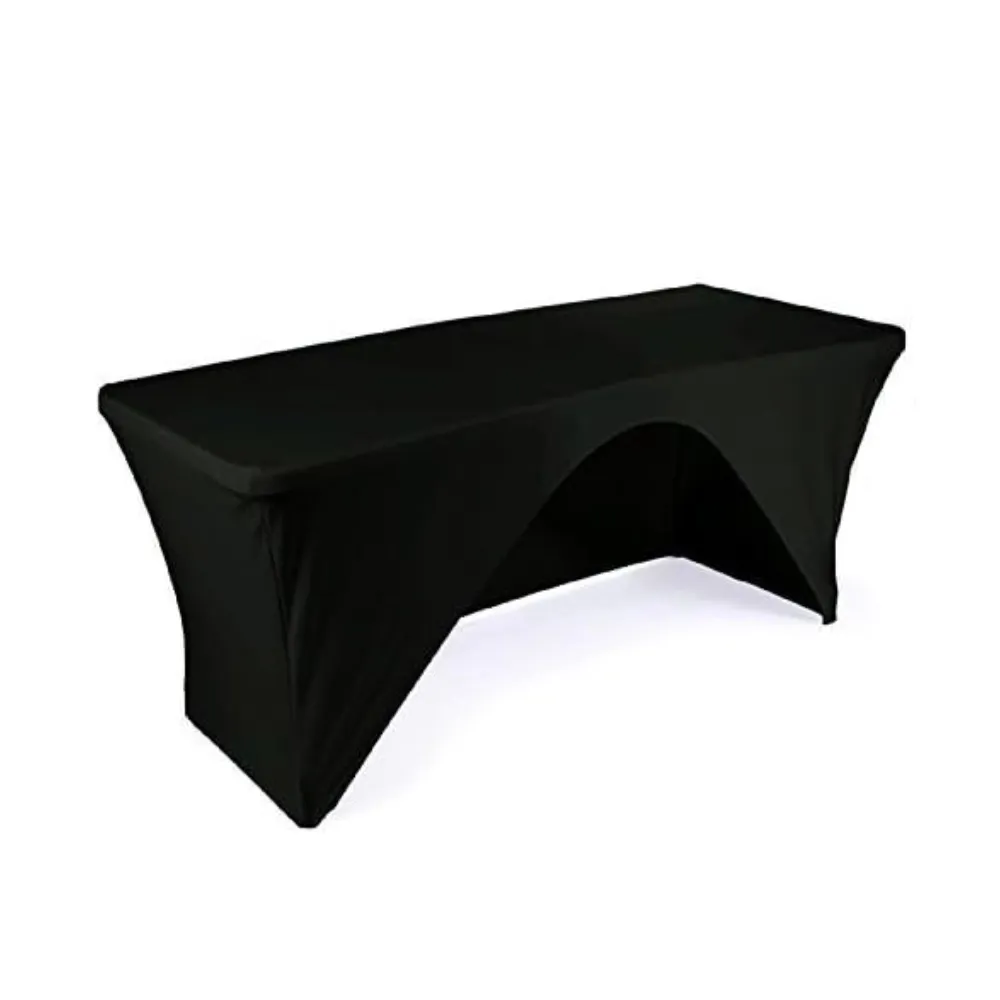 LES Black Open-Back Rectangular Table Spandex Cover -  76 x 183 cm