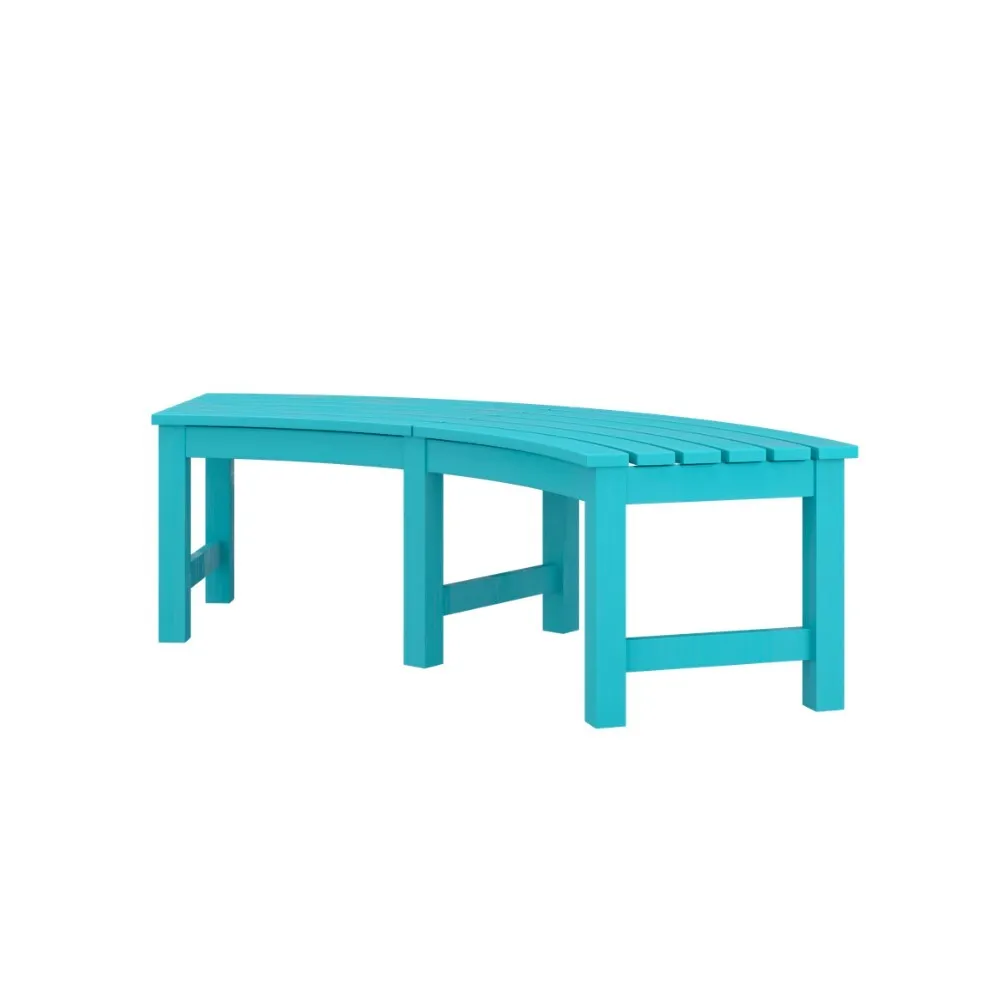 LES Curved Wooden Outdoor Bench - Turquoise