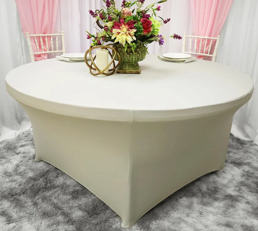 Round Spandex Stretch Fitted Table Linens - Ivory