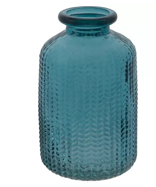 Blue Textured Leaves Glass Vase 