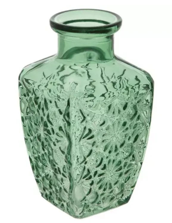 Green Floral Embossed Mini Vase 