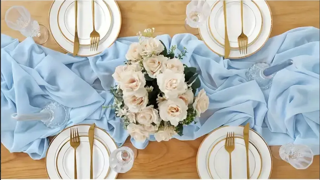 Blue Chiffon Table Runner 