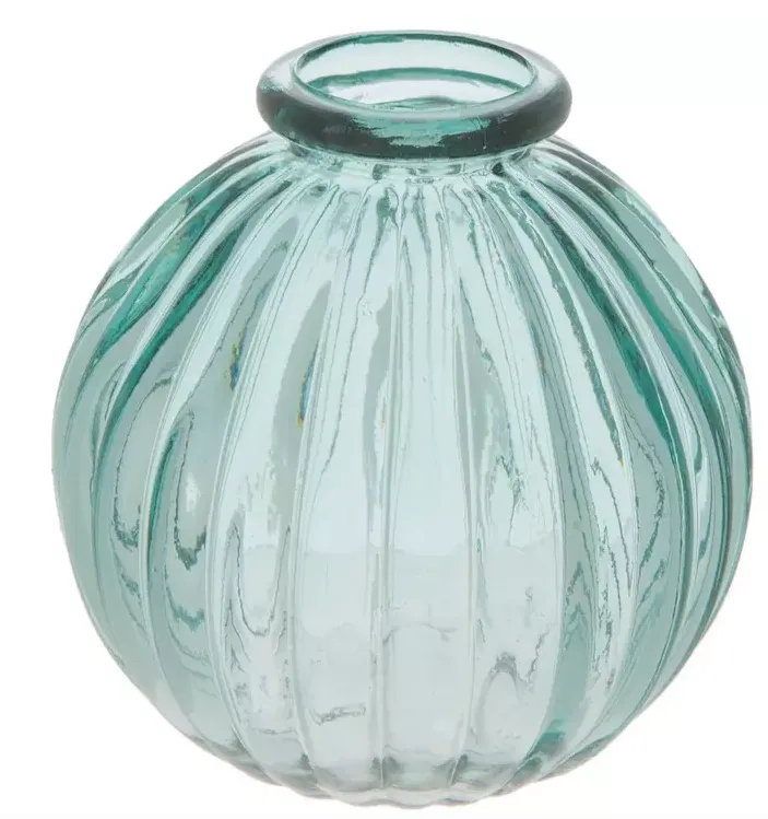 Ribbed Round Glass Vase 
