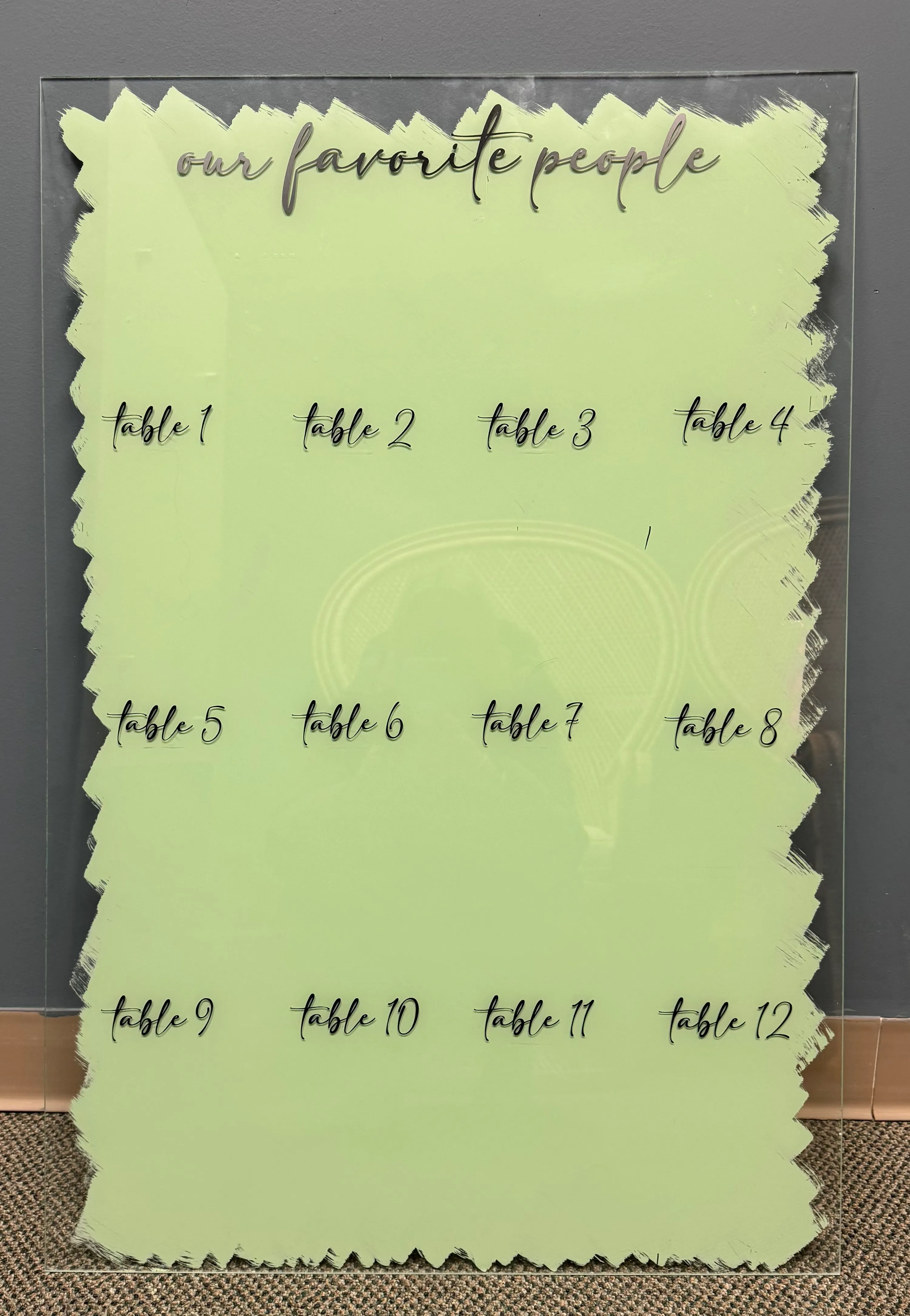 Green with Black Lettering Seating Chart 