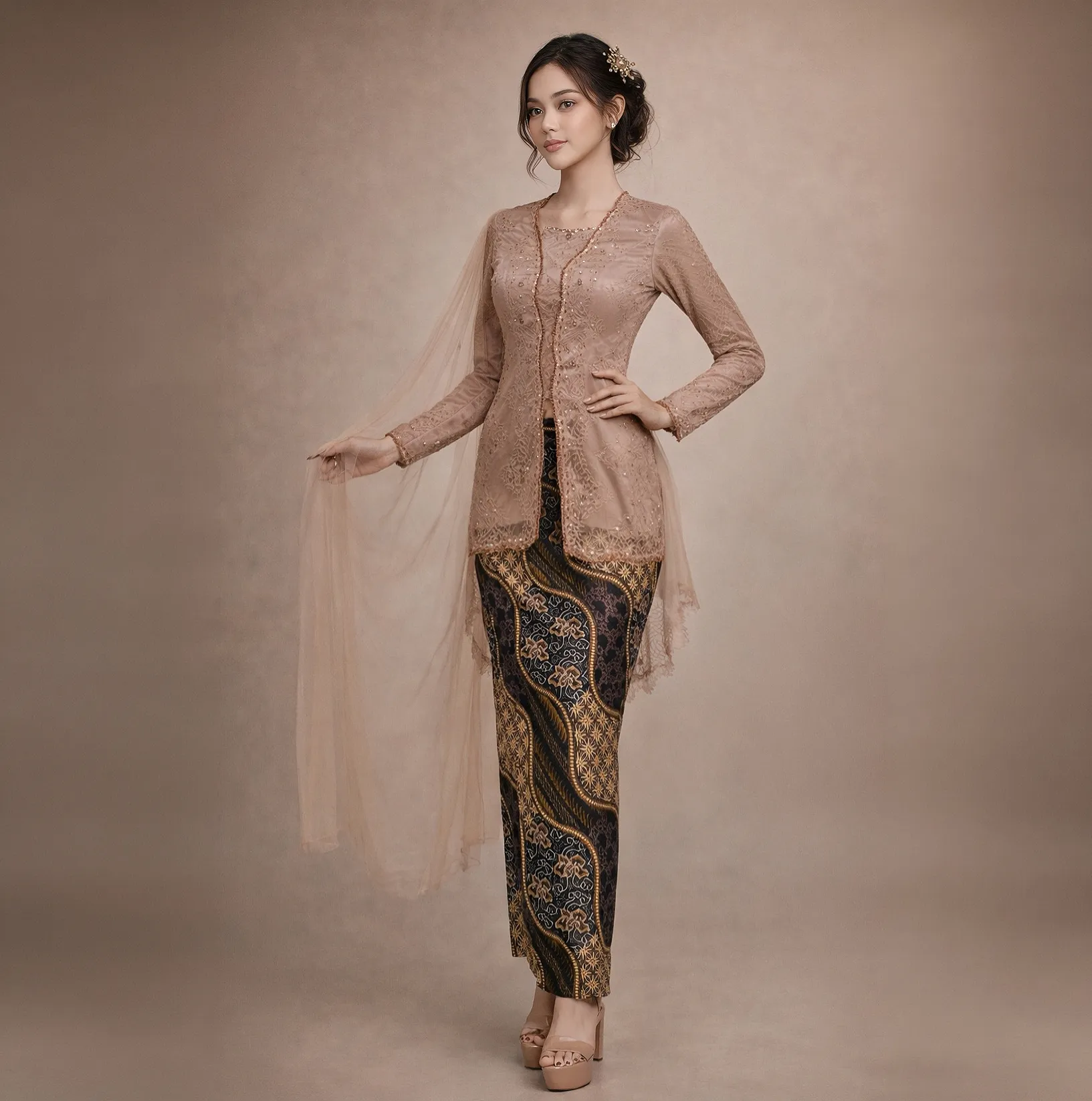 (BT-060) Kebaya Bridesmaid/Engagement/Graduation Brukat Coklat Milo
