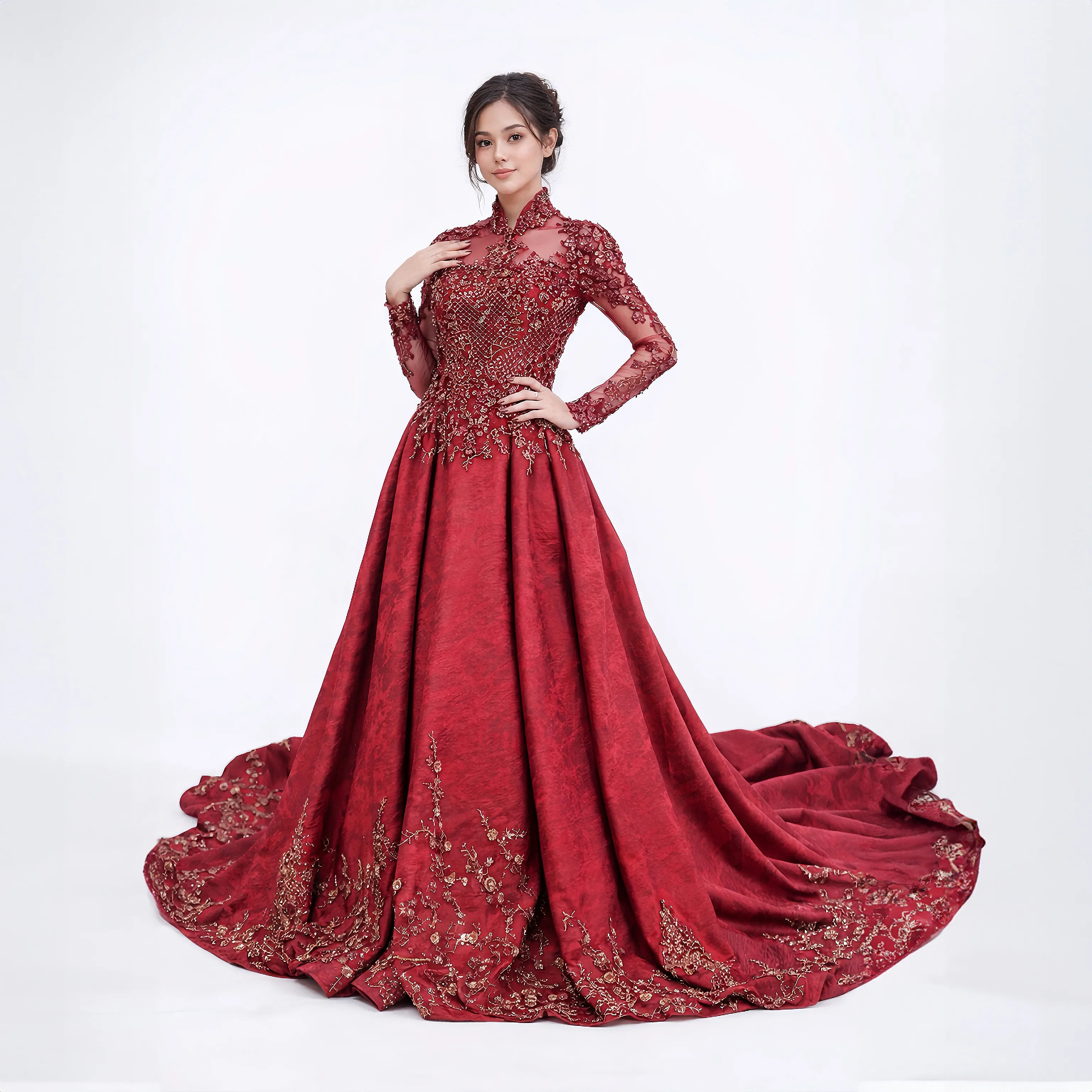 (KE-099) Kebaya Pengantin Dress Marun Zia