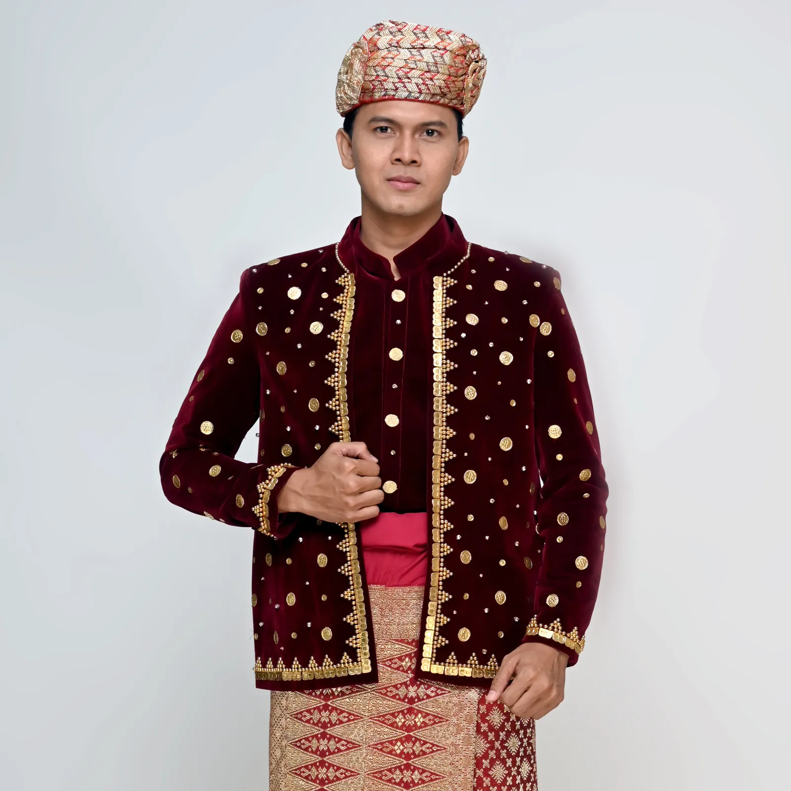 (BMI-005) Beskap Pengantin Bludru Marun Bengkulu