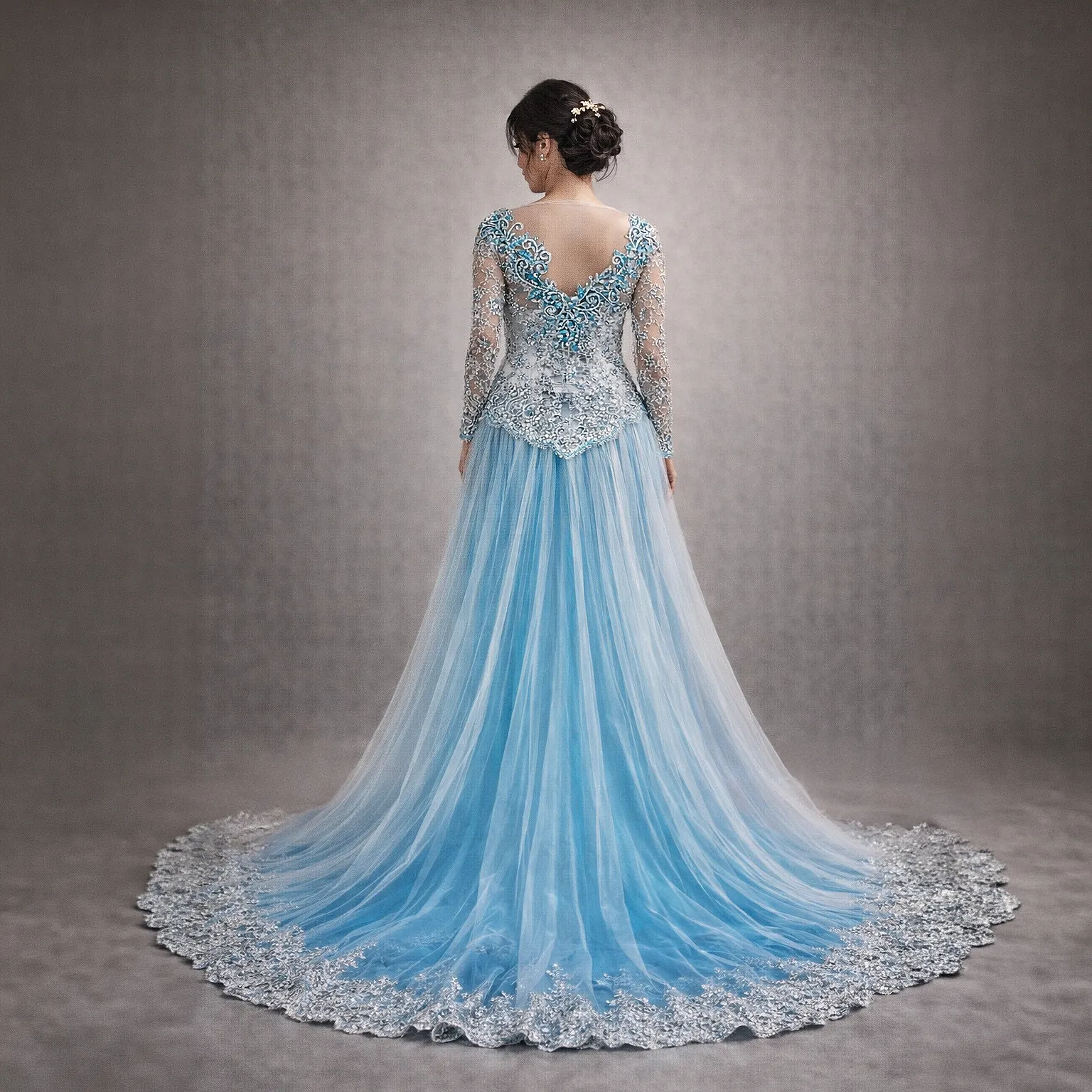(KE-008) Kebaya Pengantin Biru Silver Jihan