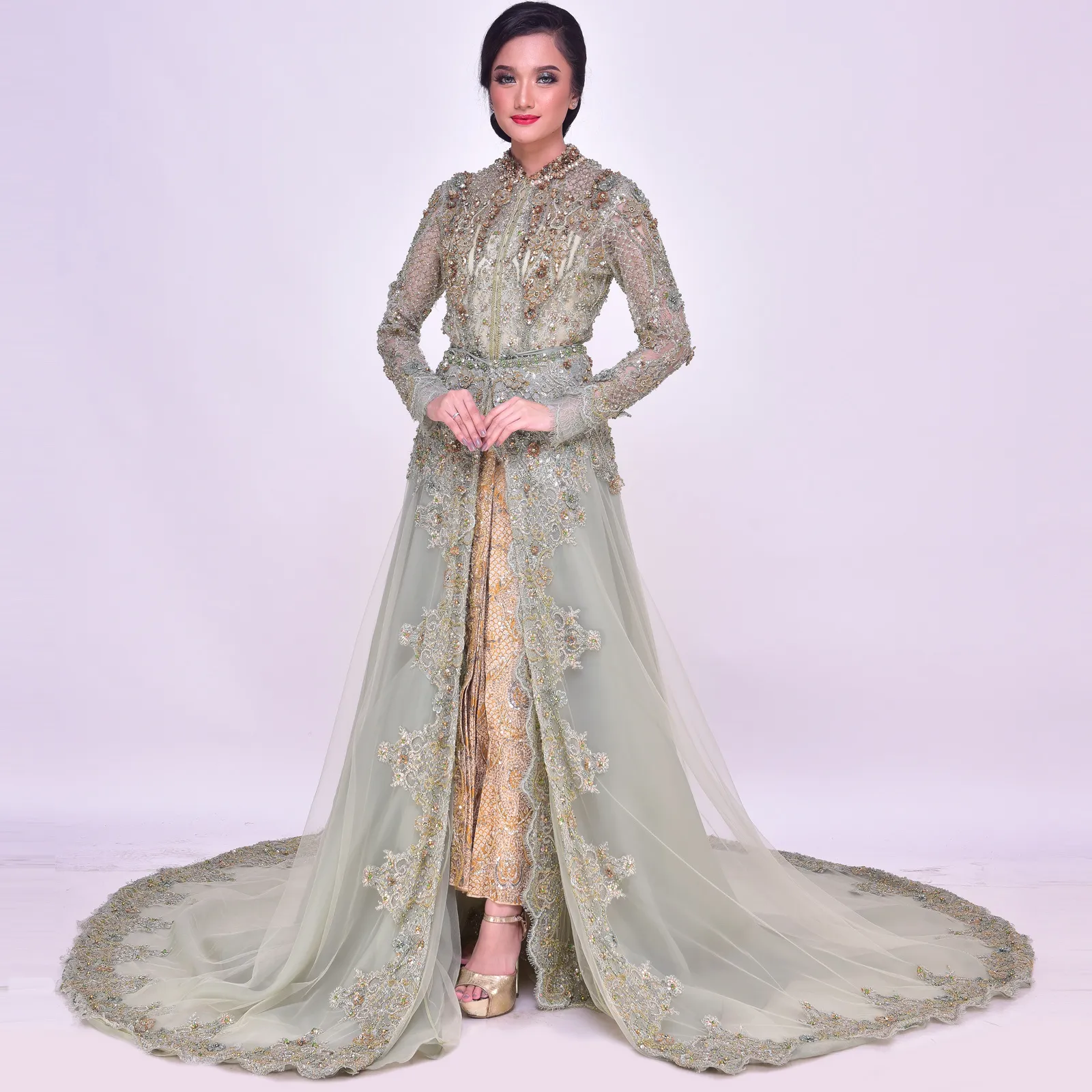 (KE-092) Kebaya Pengantin Hijau Olive Chintya 