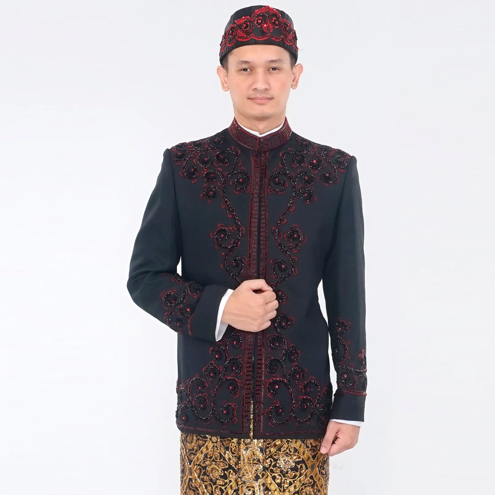 (BS-073) Beskap Pengantin Hitam Merah Yoyo