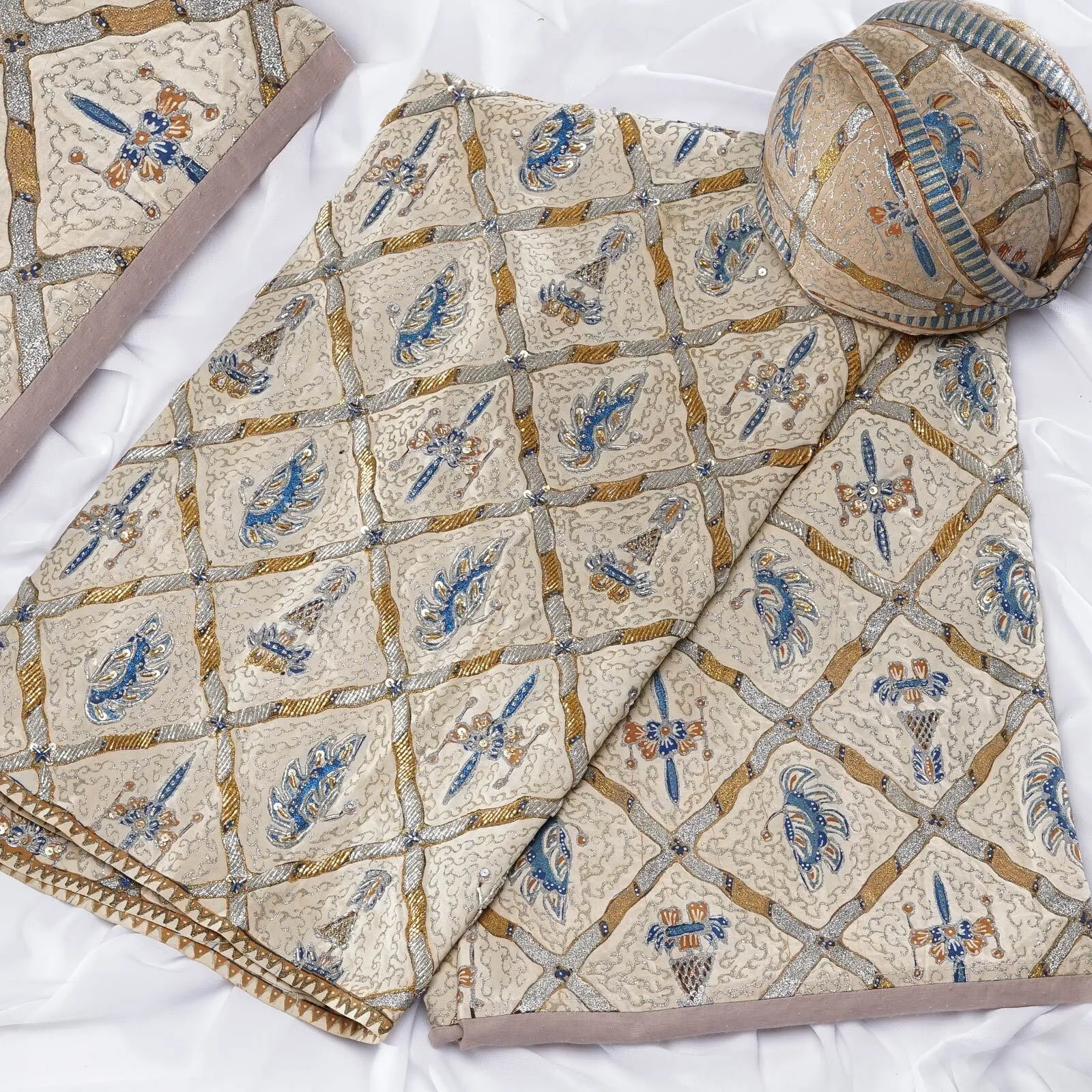 (KAM-091) Kain Pengantin Sunda Sidomukti Biru Kipas Iwan