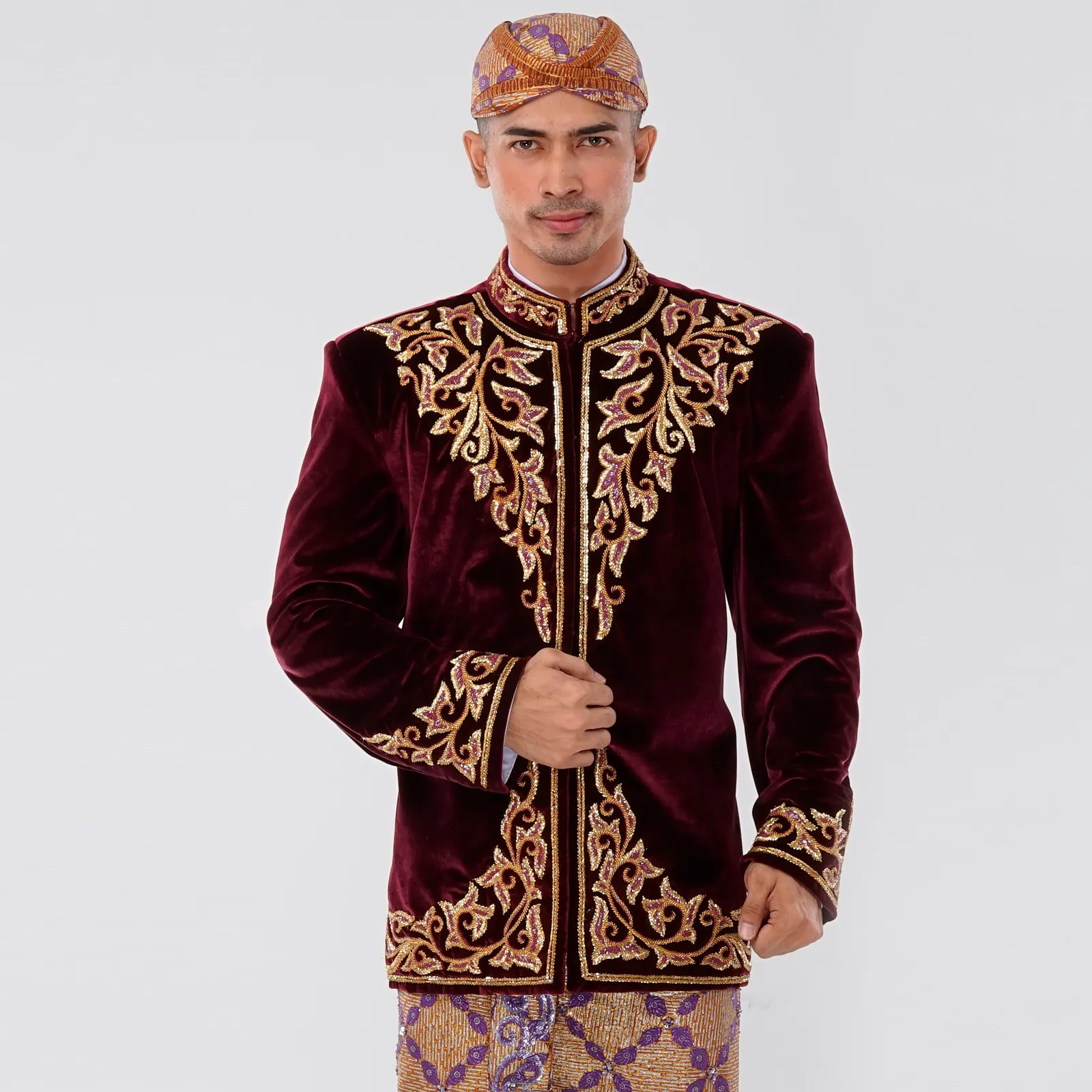 (BS-019) Beskap Pengantin Bludru Magenta Lamia Lala