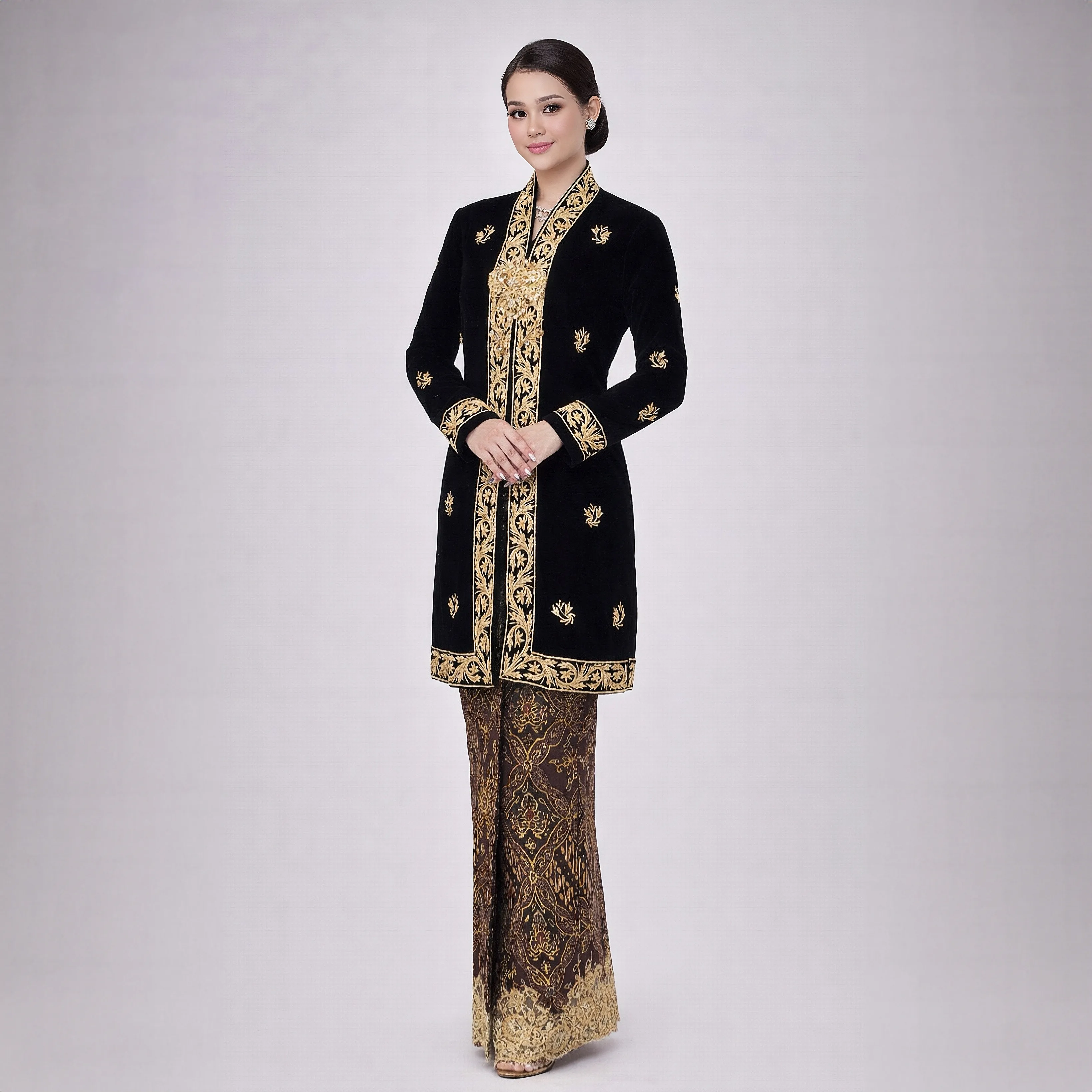 (KR-027) Kebaya Pengantin Bludru Hitam Fitri
