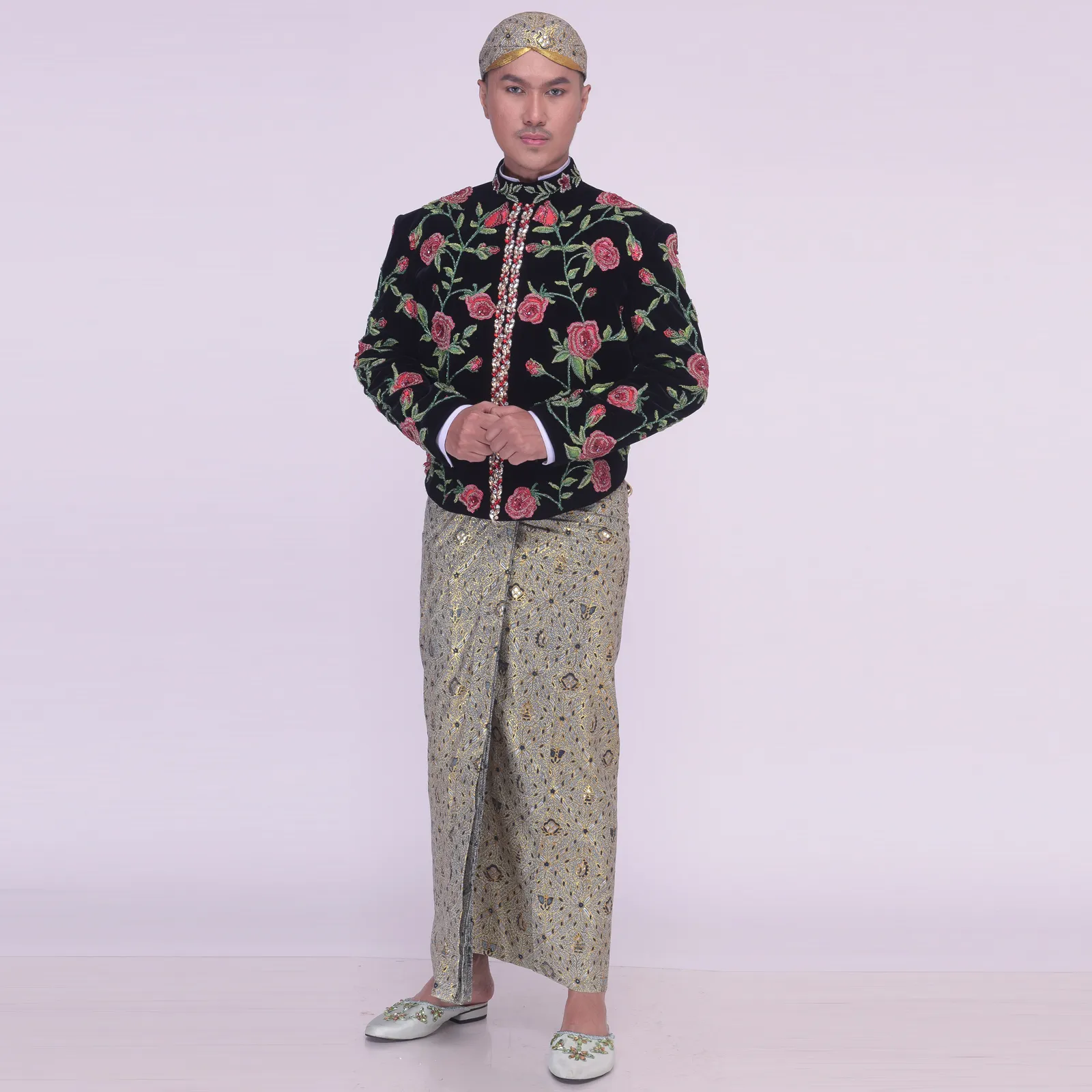 (BJ-161) Beskap Pengantin Bludru Hitam Hijau Merah