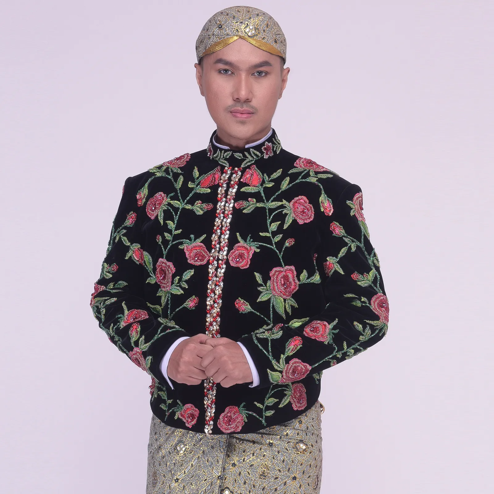 (BJ-161) Beskap Pengantin Bludru Hitam Hijau Merah