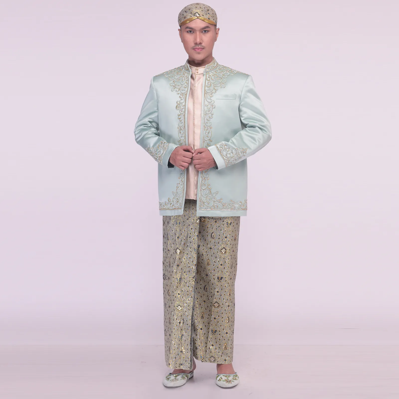 (BS-151) Beskap Pengantin Hijau Payet Emas Melati